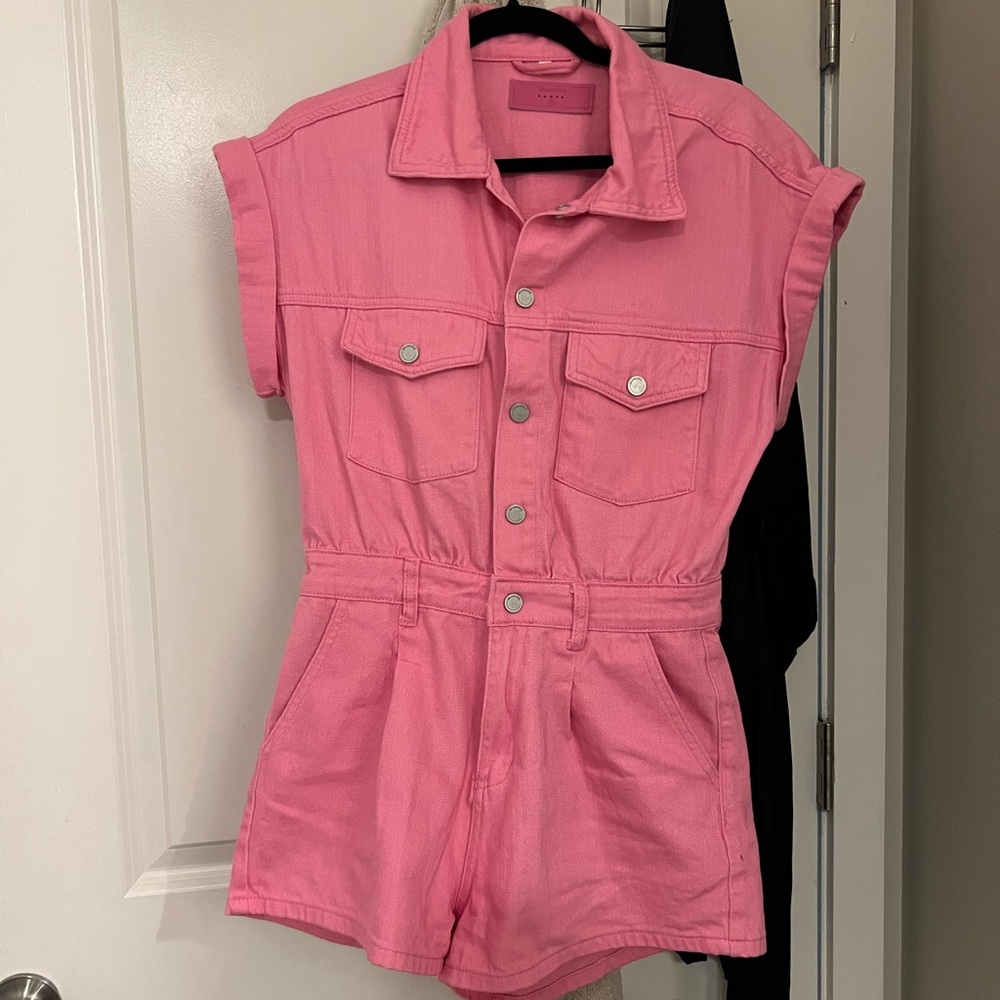 Pink short denim romper - barely worn!
